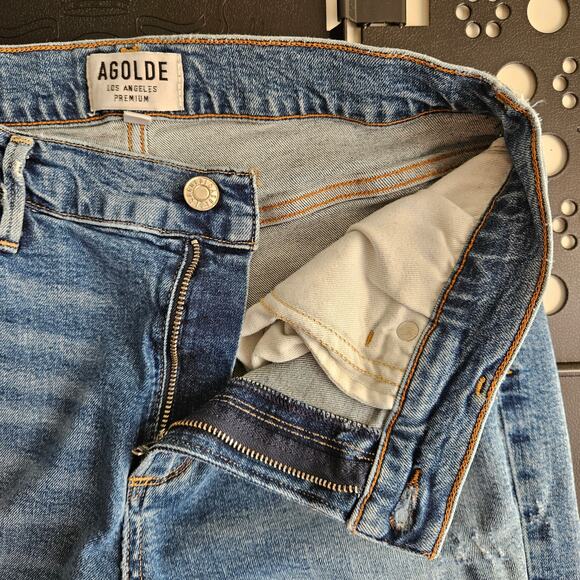 AGOLDE Distressed Skinny Blue Denim Ankle Raw Edge Jeans | Women's 28 - Picture 6 of 16